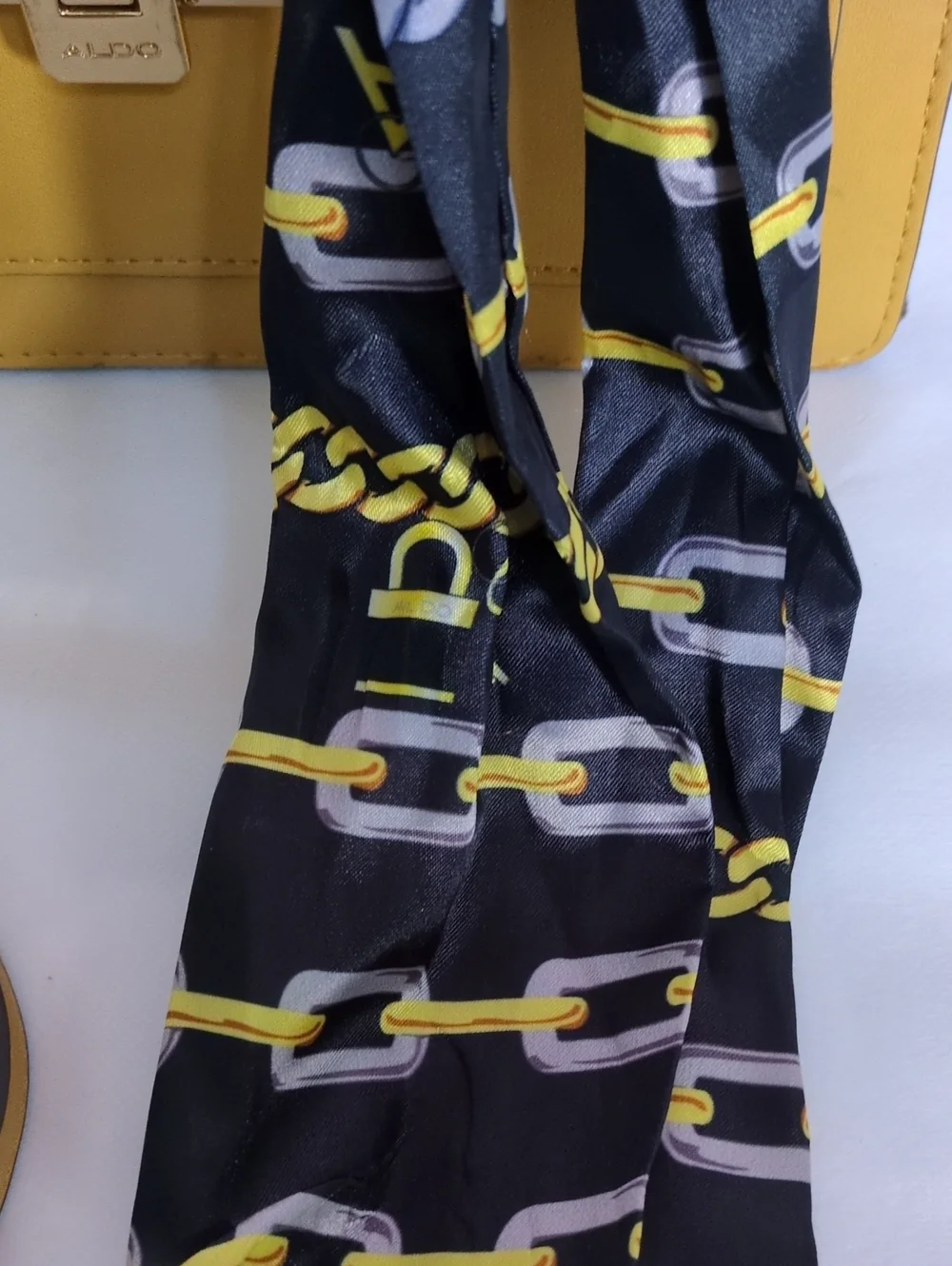 ALDO Mustard Yellow Top Handle Satchel Crossbody Bag with Chain Scarf Detail